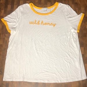 “Wild Honey” White Tee with Yellow collaring